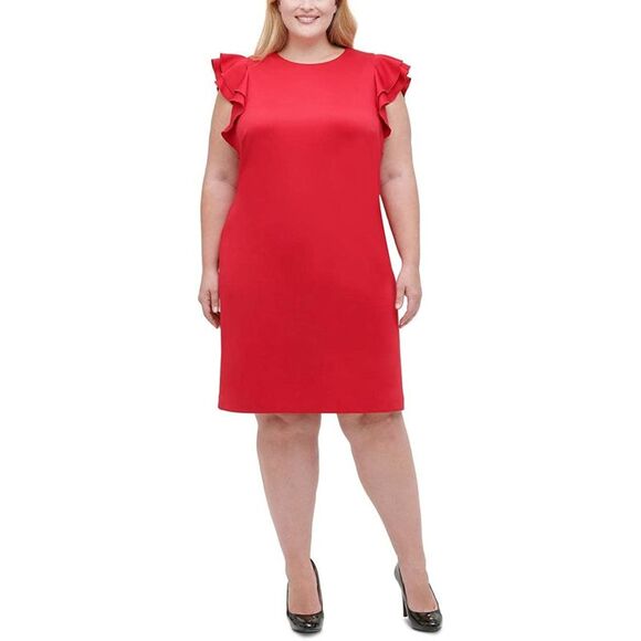 TOMMY HILFIGER Womens Red Cap Sleeve Knee Length Cocktail Shift Dress Plus 20W - Picture 1 of 1